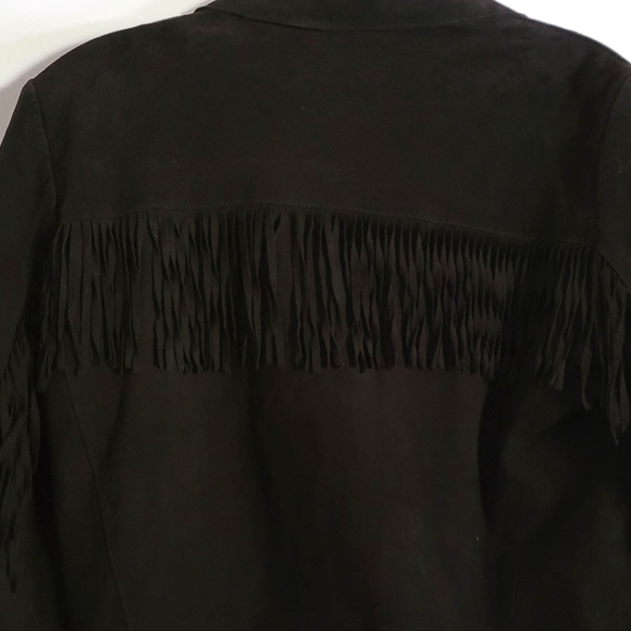NAF NAF Paris Goat Suede Western Jacket Fringe Back & Sleeves Asymmetrical Zip - Picture 5 of 11